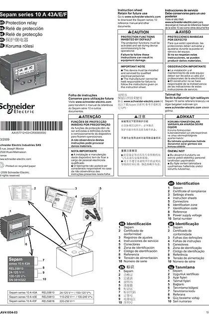 schneider施耐德Sepam série 10 A43 - Instruction de service (EN_ ES_ PT_ ZH_ TU)